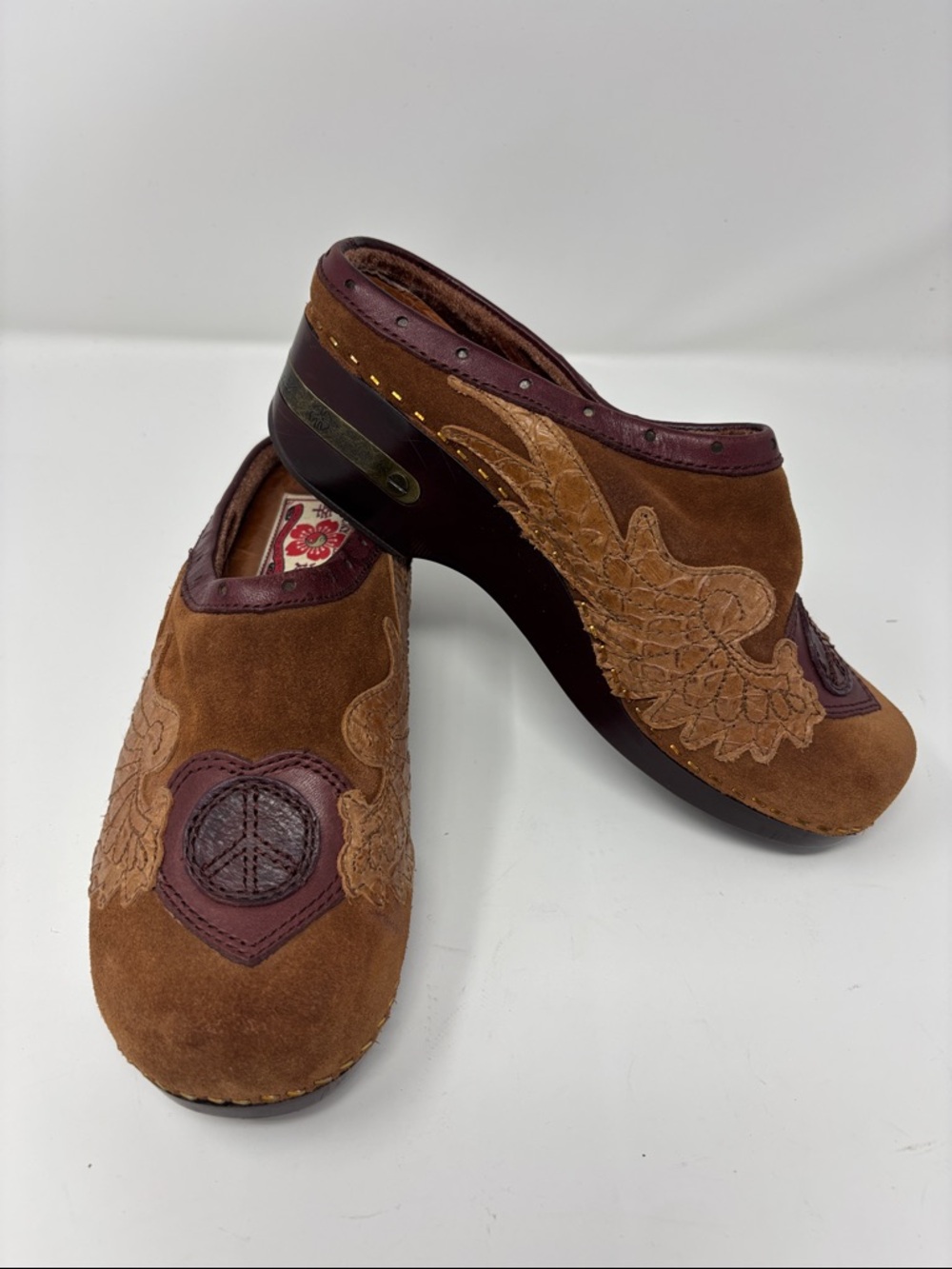 Lucky Brand | Women's Brown Suede Slip-On Clogs Embroidered Detailing 6.5 6.5M